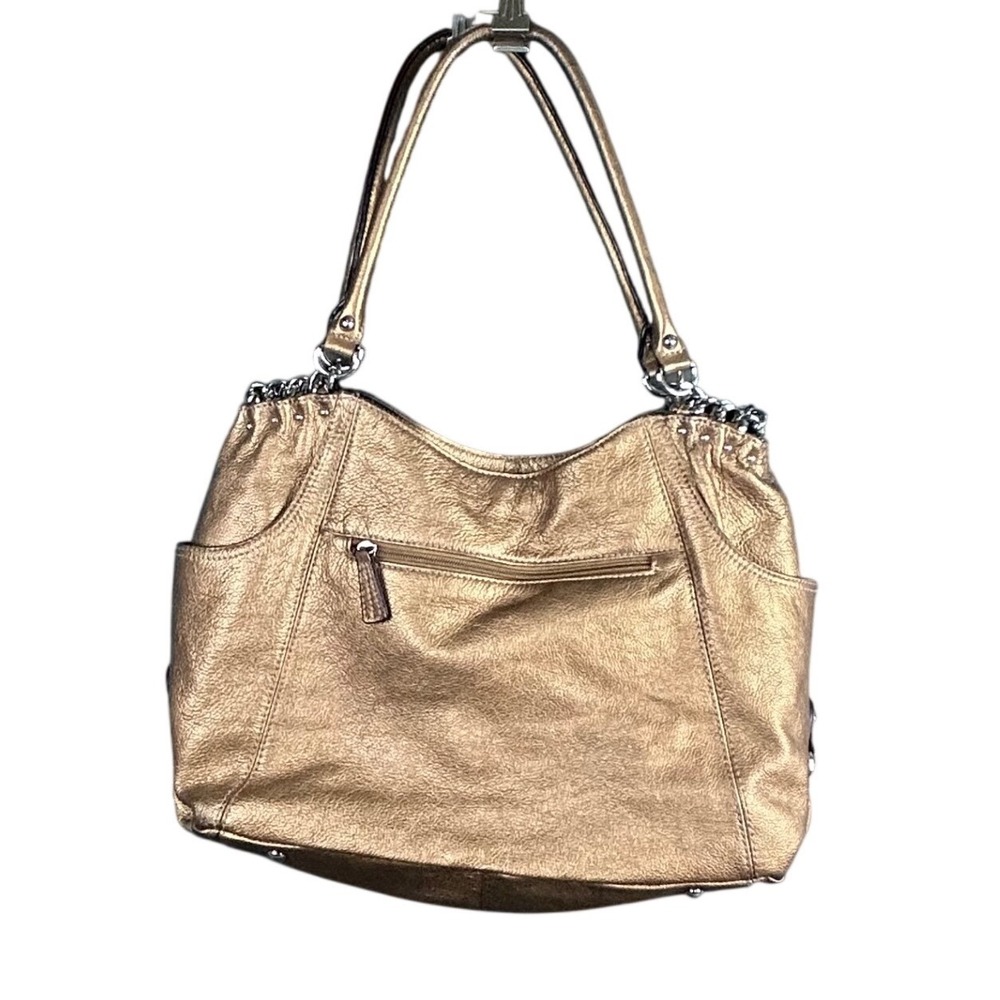 Tignanello Bronze Taupe Metallic Pebbled Genuine Leather Shoulder Bag Hobo Tote
